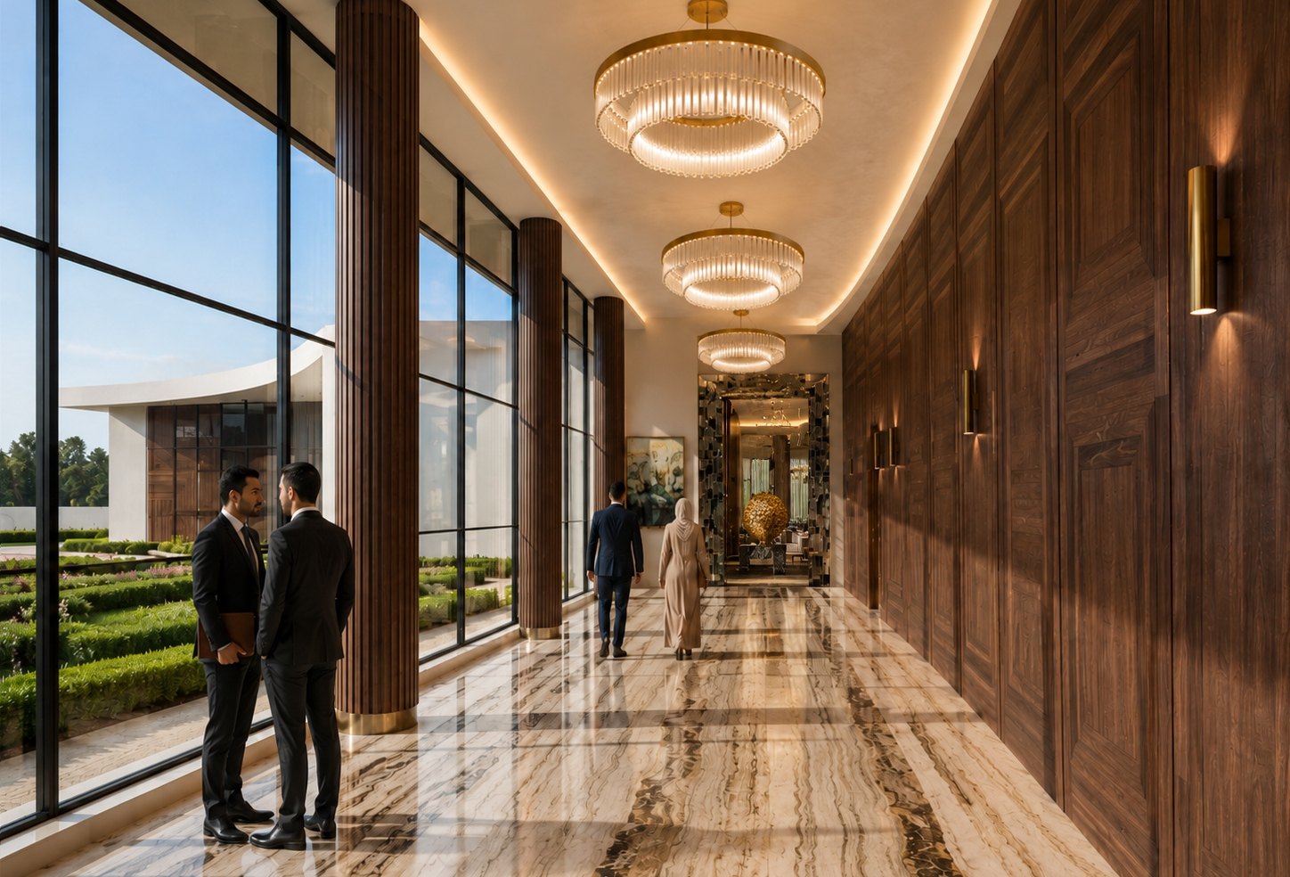 Government Conference Hall Complex, glazed gallery corridor