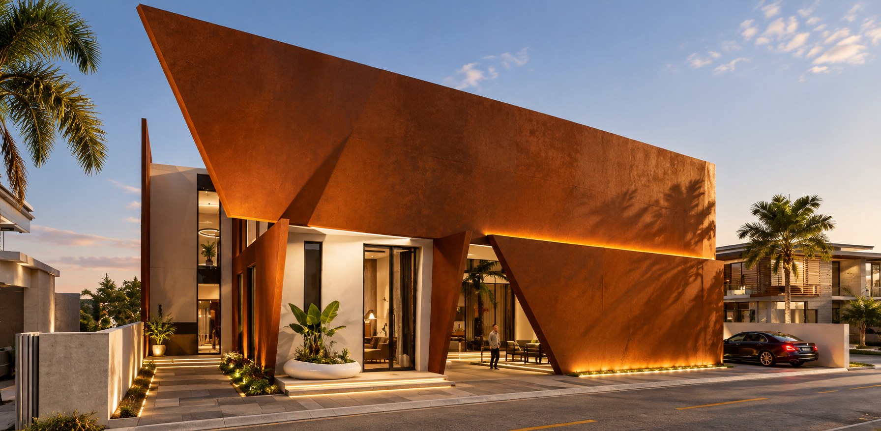 Hai Dimashq Private Residence, entrance at sunset