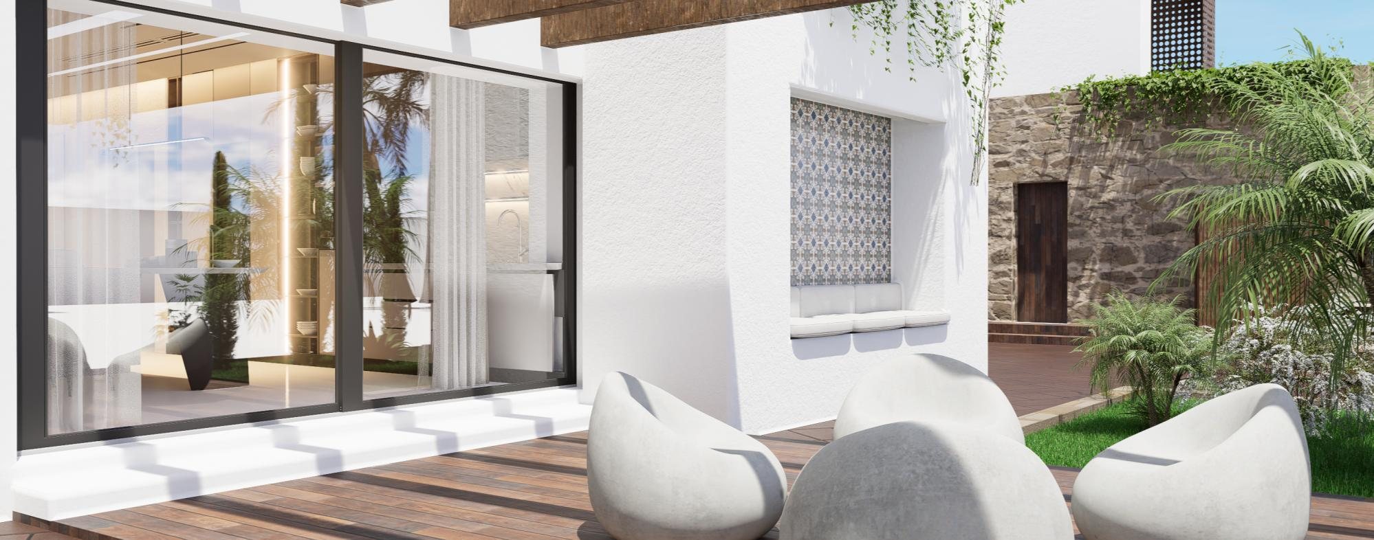 Courtyard retreat with sculptural seating and tilework