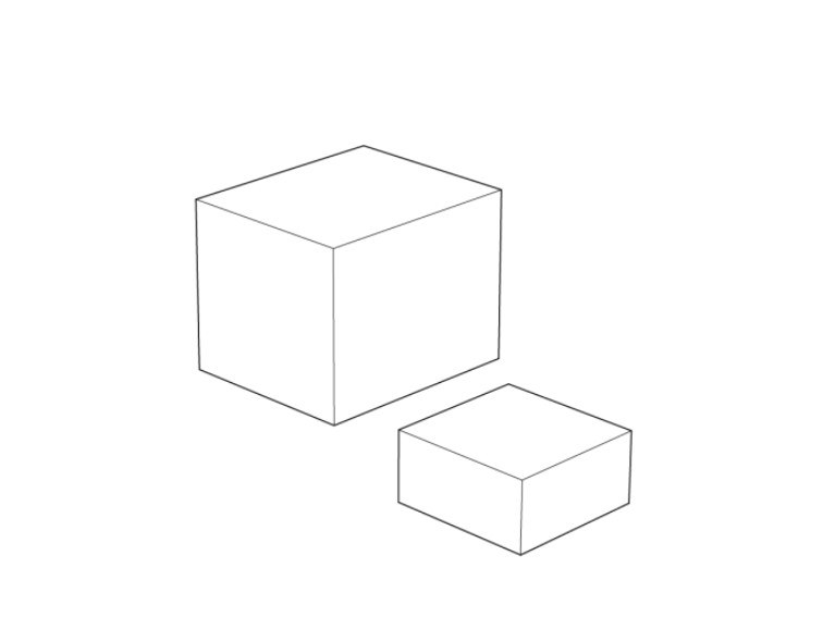 Diagram 1: Two masses. A smaller volume beside the main house separates the guests from family life.