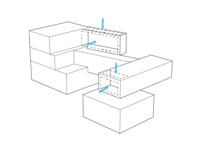 Diagram 4: Carved openings. At the client’s request, light enters indirectly, never straight into the rooms.