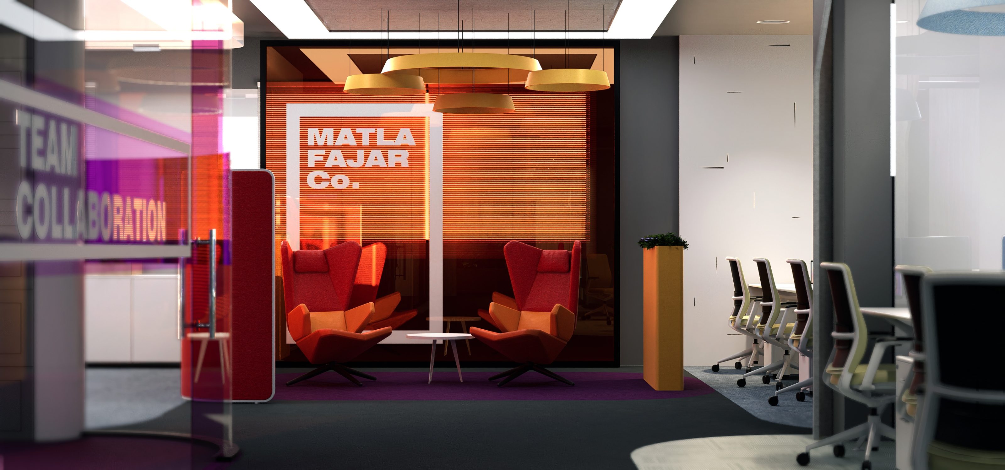 First floor lounge with the Matla Fajar Co. glass box