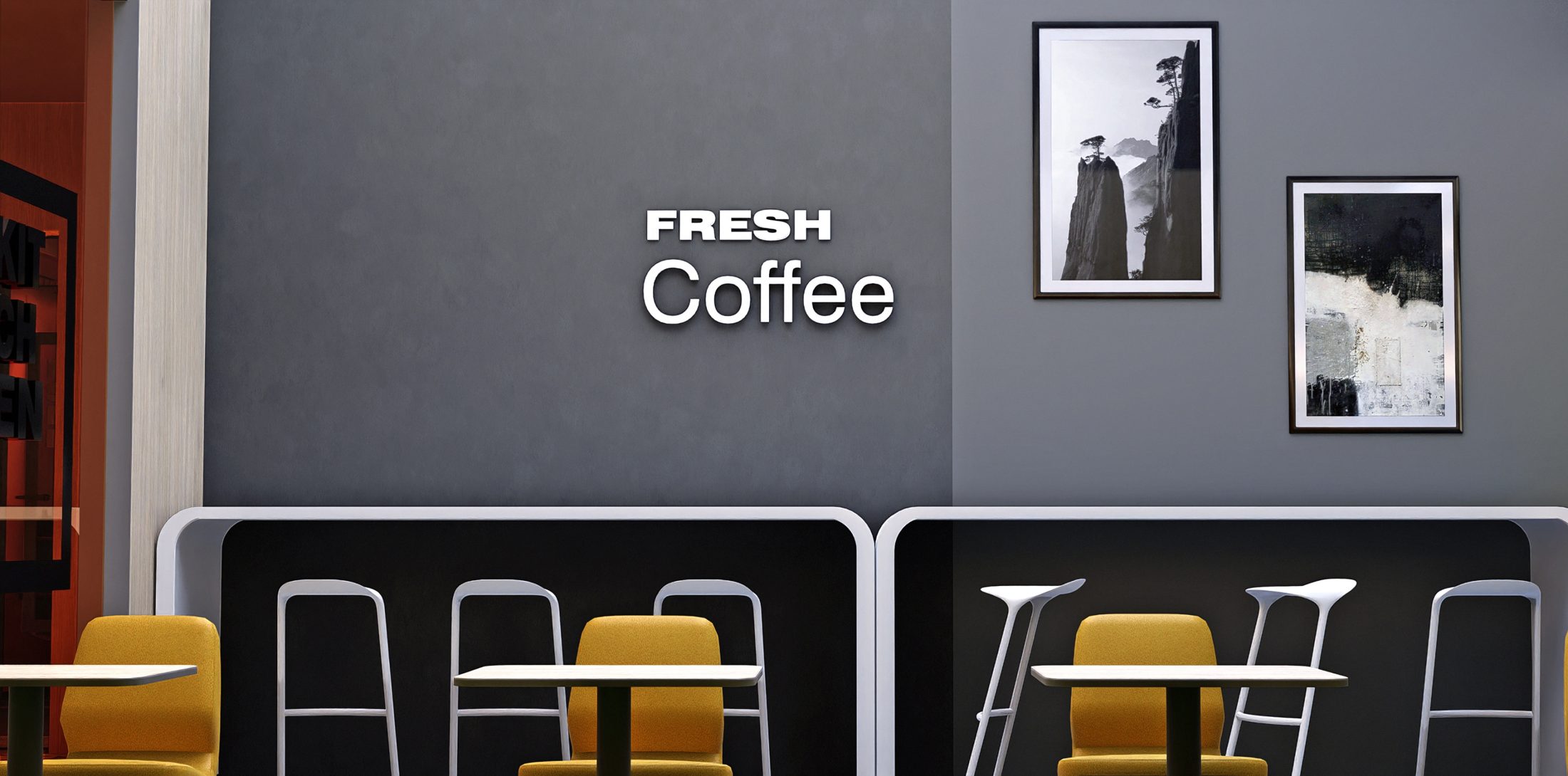 Cafeteria with fresh coffee bar