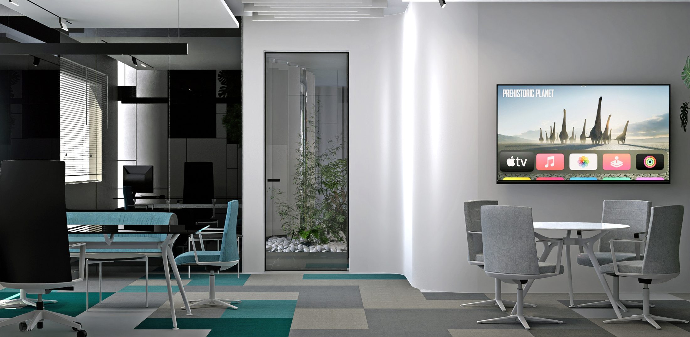 Owner office in black and white