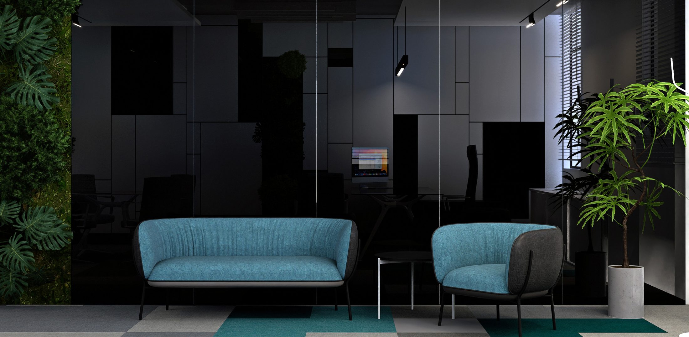 Owner office with teal seating