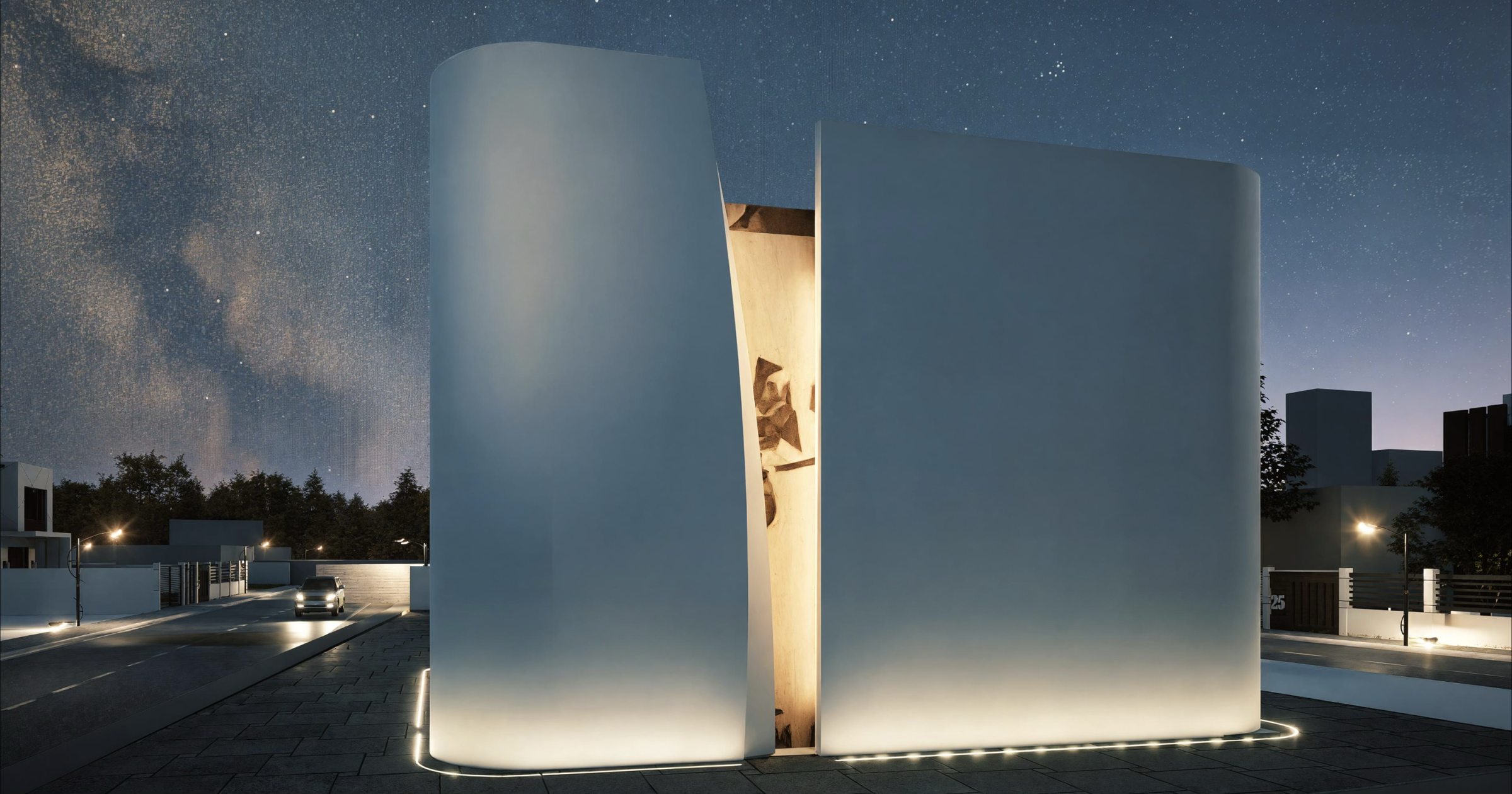 The marble entrance seen at an angle