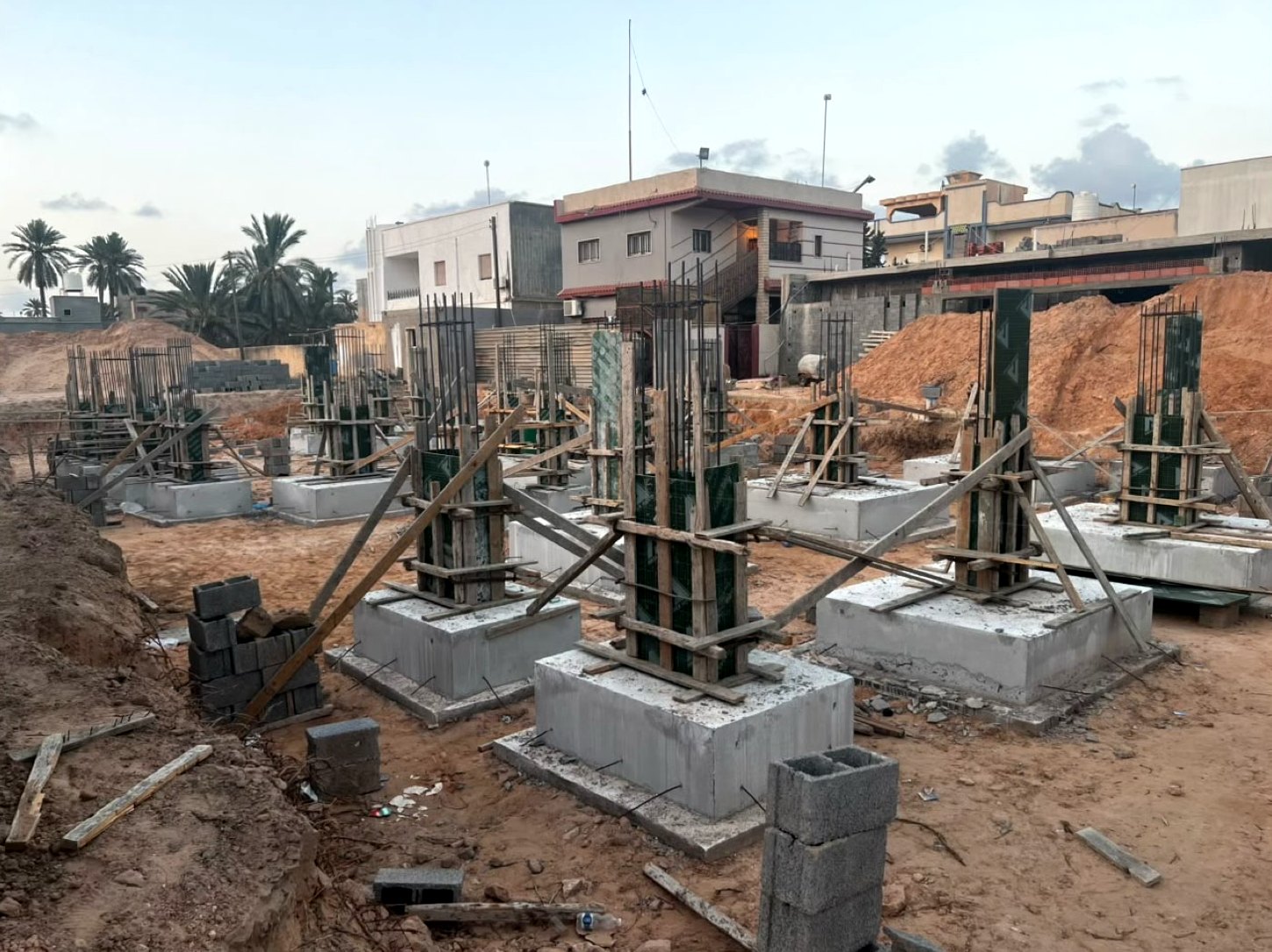 Photo: foundations and column formwork on site