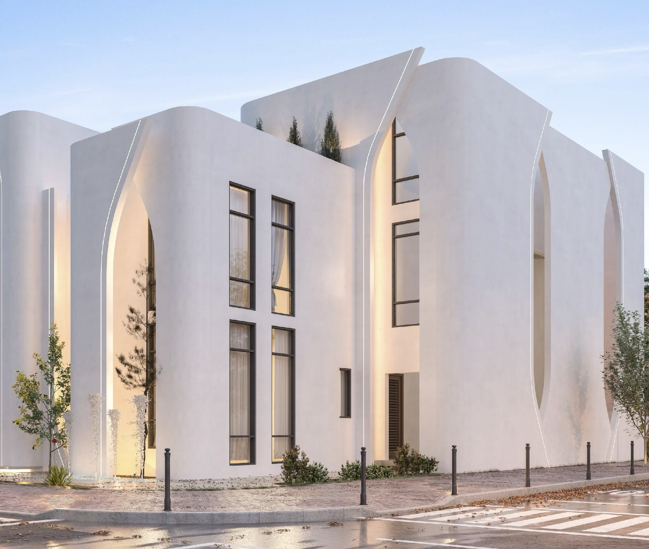 Nofleen Private Residence, split arches on the side elevation
